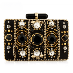 Black Satin Clutch Bag Bohemia Style Rhinestone Cocktail Party Prom Female Clutch Chic Chain Classic Boxy Shape Designer Clutch Mssza