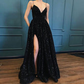 Black V-neck Prom party evening dresses Mssaz Desses