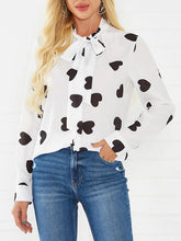 Blouse Polyester Stand Collar Layered Casual Geometric Lace Up Long Sleeves Tops Mssza