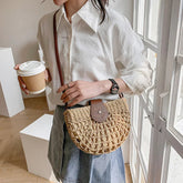 Bohemian Half Moon Shape Hollow Out Straw Rattan Handmade Messenger Travel Beach Crossbody Bags Mssza