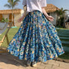 Bohemian High Elastic Waist Printed Chiffon Floral Maxi Skirts Mssza