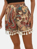 Bohemian Indie Folk Printed Fringe Hem Loose Shorts Mssza