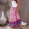 Bohemian Pleated Elastic Waist A-Line Rayon Floral Print Beach Style Maxi Skirt Mssza
