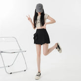 Bow Irregular Mini Skirts High Waisted Slim Slit A-line Skirt Shorts Sweet Girl Casual All-match Mssza