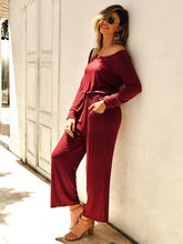 Burgundy Bateau Neck Long Sleeves Open Shoulder Polyester Loose One Piece Outfit Mssza