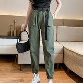 Button High Waist Casual Solid Flat Cargo Pants Mssza