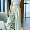 Button High Waist Wide Leg High Waist Straight Loose Full Length Trousers Mssza