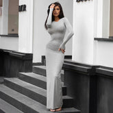 Square Knitted Cotton Long Mermaid Full Sleeve Stretch Basic Bodycon Fishtail Robe Maxi Dress Mssaz Desses