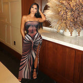 Butterfly Oil Painting Wrap Strapless High Split Prom Casual Gowns Dresses Mssaz Desses