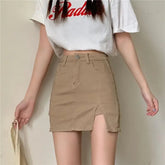 Casual Button With Slit Zipper High Waist Denim Mini Skirt Mssza