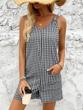 Casual Checkered Skinny Strap Shorts Non Stretch Loose Romper Mssza