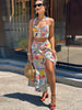 Casual Colorful Printed Patchwork Quilted Suspenders Bikini High Waist Skirt Mssza