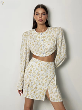 Casual Crop Top With High Waist Slit Loose Print 2 Piece Sets Mssza