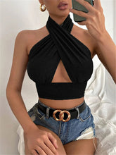Casual Cross Halter Neck Hollow Out High Street Tank Tops Mssza