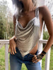 Casual Deep V Neck Backless Off The Shoulder Metal Sequin Tank Top Mssza