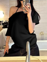 Casual Design Off Shoulder Solid Short Sleeve Chic Loose T-shirts Mssza