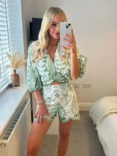Casual Embroidered Pullover zipper fly Shorts Sleeve 2 Pcs Suit Dress Mssza