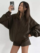Casual Faux Leather Set Over Sized Jacket And Shorts Outfit Mssza