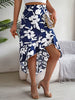 Casual Floral Print Asymmetric Ruffle Slight Stretch Mid-Calf Skirts Mssza