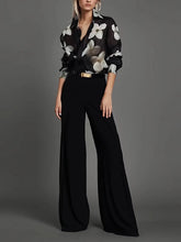 Casual Floral Printed Button Long Sleeves Loose Lapel Office Blouses Shirts Mssza
