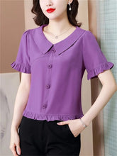 Casual Half Lantern Sleeve Peter Pan Collar Slim Blouses Tops Mssza