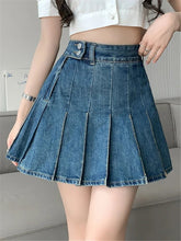 Casual High Waist Irregular Denim Pleated A-Line Mini Skirts Mssza