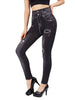 Casual High Waist Love Holes Print Black Jeggings Stretch Faux Denim Pencil Leggings Mssza