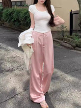 Casual High Waist Temperament Minimalist Spliced Button Pants Mssza