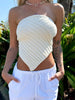 Casual Knitted Solid Color Ribbed Irregular Hem Strapless Off Shoulder Tank Tops Mssza