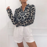 Casual Leopard Long Sleeve Turn-Down Collar Blouses Shirt Mssza