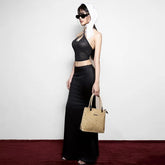 Casual Leopard Print High Stretch Halter Crossed Ties Tops Mssza