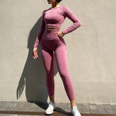 Casual Long Sleeve Crop Top High Waist Leggings Seamless Yoga Set Mssza
