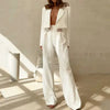 Casual Long Sleeve Lapel High Waist Jackets And Cut Out Lace Up Loose Pants 2 Piece Set Mssza