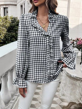 Casual Long-sleeve Single Breasted Ruffled Plaid Button Shirts Mssza