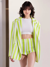 Casual Loose Stripe Print Shorts Long Sleeve Blazer 2 Pieces Set Mssza