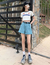Casual Loose Vintage Jeans High Waisted Wide Leg Shorts Streetwear Mssza