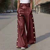Casual Metal Buckle High Waist Wide Leg Loose Pant Streetwear Mssza