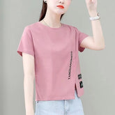Casual O-Neck Letters Print Split Short Sleeve T-shirt Mssza