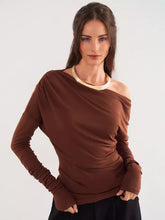 Casual One-Shoulder Ruched Street Wear Long Sleeve T-shirt Mssza