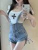 Casual Overalls High Waist Short Non Stretch Jumpsuit Romper Mssza