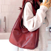 Casual PU Leather Large Capacity Retro Tote Soft Vintage Shoulder Bag Mssza