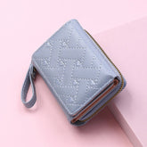 Casual PU Multi Objects Pocket Short Embroidered Love Pattern Wallet Tri Fold Card Bag Mssza