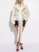 Casual Patchwork Lace Up V Neck Long Sleeve Spliced Mesh Embroidery Blouses Mssza