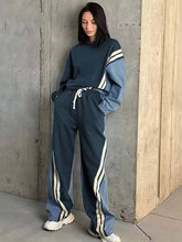 Casual Patchwork O-Neck Long Sleeve Blouse And Pant 2 Piece Sets Mssza