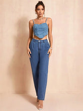 Casual Pockets Classic Baggy Straight Leg Vintage High Waisted Denim Pants Mssza