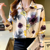 Casual Polo-neck Floral Print Sweet Chiffon Shirt Mssza