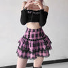 Casual Preppy Style Plaid Pleated Gothic Lace Ruffle Loose Mini Skirts Mssza