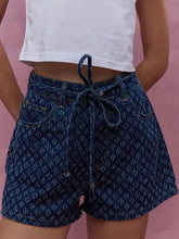 Casual Raised Printed Denim Drawstring Straight Street Wear Belt With Shorts Mssza
