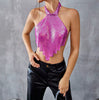 Casual Rhinestone Backless Halter Neck Metal Sequins Tank Tops Mssza