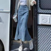 Casual Ruffles Denim High Waist Empire Midi Stretch Skirt Mssza